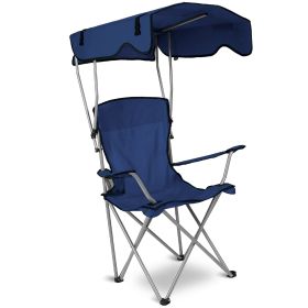1Pc Foldable Camping Chair With Canopy Cup Holder 330LBS Max Load Folded As A Carry Bag Fedex Shipping (Color: Navy Blue)