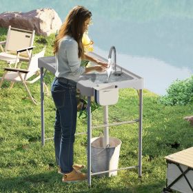 Folding Fish Cleaning Table with Sinks, Portable Camping Sink Table with Faucet, Drainage Hose, Sprayer, Shelf, Drawer and Storage Basket (Color: General)